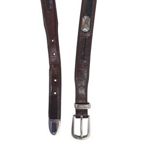 Onyx by Brighton Mens Golf Belt 36 Brown Black Leather Silver Golfer Vintage 90s